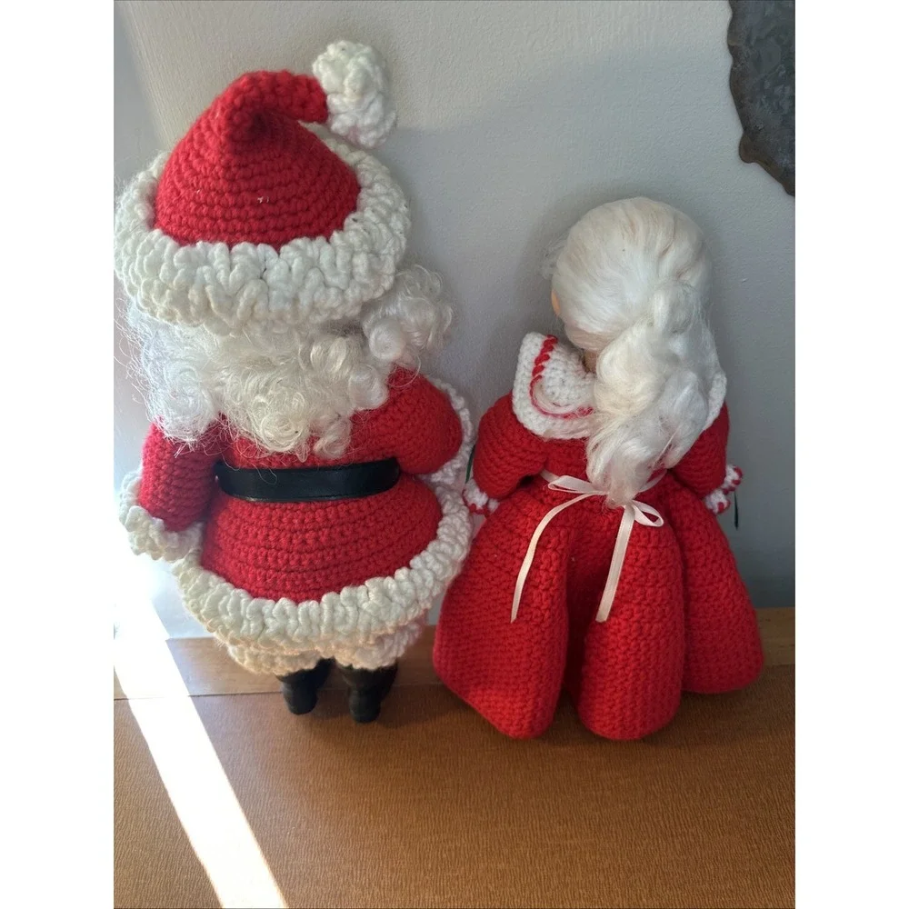Santa‎ And Mrs Claus Dolls In Homemade Crochet Clothes